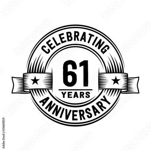 61 years anniversary celebration logotype. Vector and illustration.