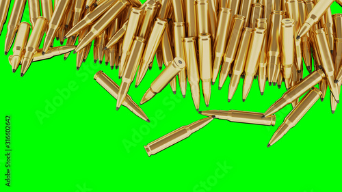 Foto 7.62 multiple ammunition rounds on a flat keyable green screen.