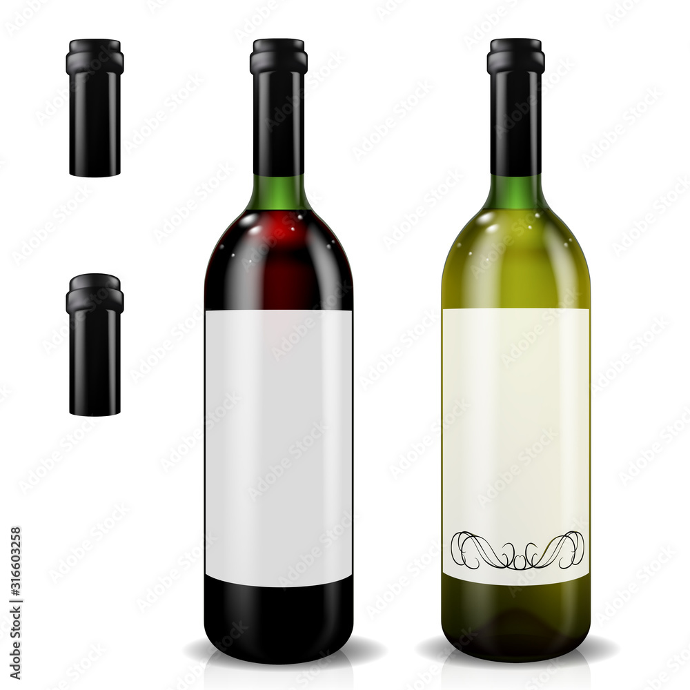 Red and white wine bottles. Vector illustration Red and white wine bottles. Vector illustration