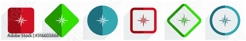 Compass icon set, flat design vector illustration in 6 options for webdesign and mobile applications in eps 10