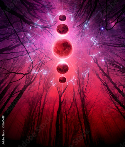 Принти на полотні Triple Moon Pagan Wicca Moon Goddess Symbol - Red Three-faced Goddess - Astrolog