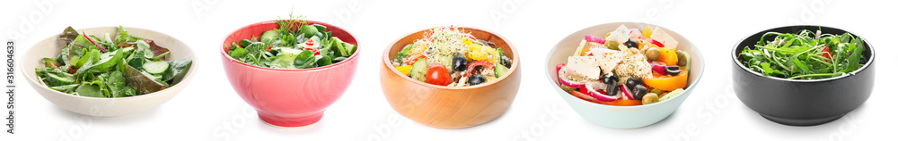 Plate with fresh vegetable salad on white background - obrazy, fototapety, plakaty 