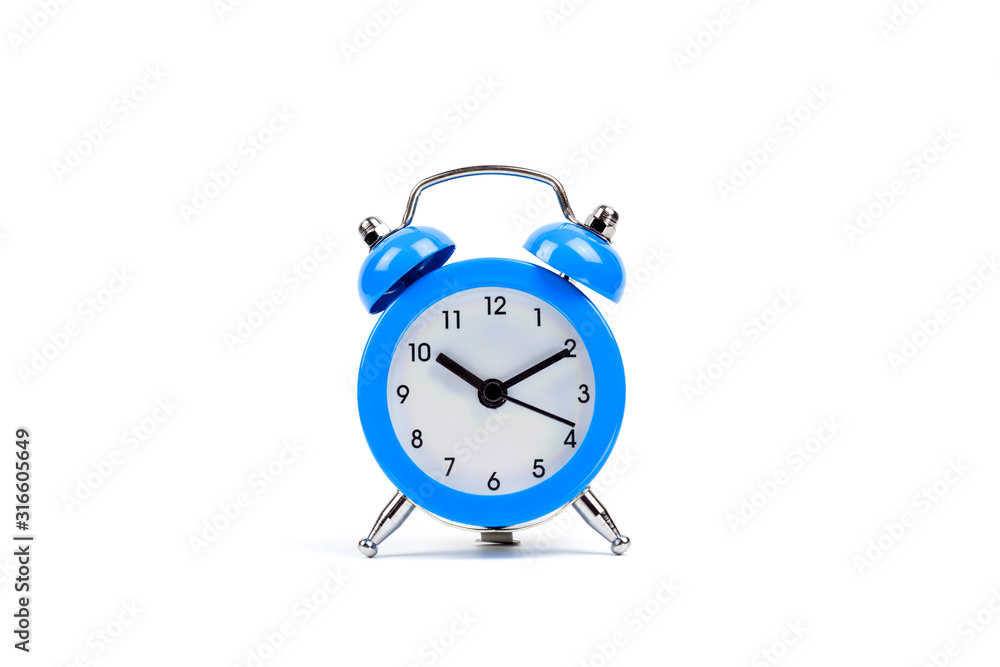 blue alarm clock isolated on white background, copy spa blue alarm clock isolated on white background, copy spa