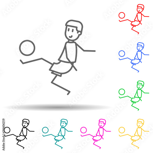 the kicker strikes ball multi color style icon. Simple thin line, outline vector of soccer in action icons for ui and ux, website or mobile application