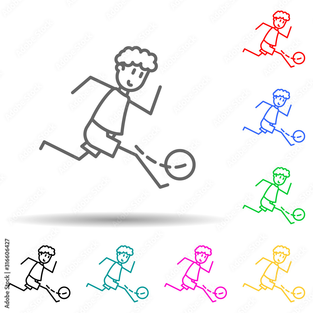 soccer player with ball multi color style icon. Simple thin line, outline vector of soccer in action icons for ui and ux, website or mobile application