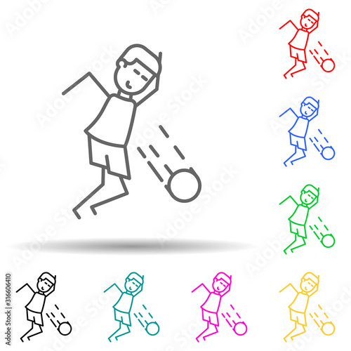 soccer players with ball multi color style icon. Simple thin line, outline vector of soccer in action icons for ui and ux, website or mobile application