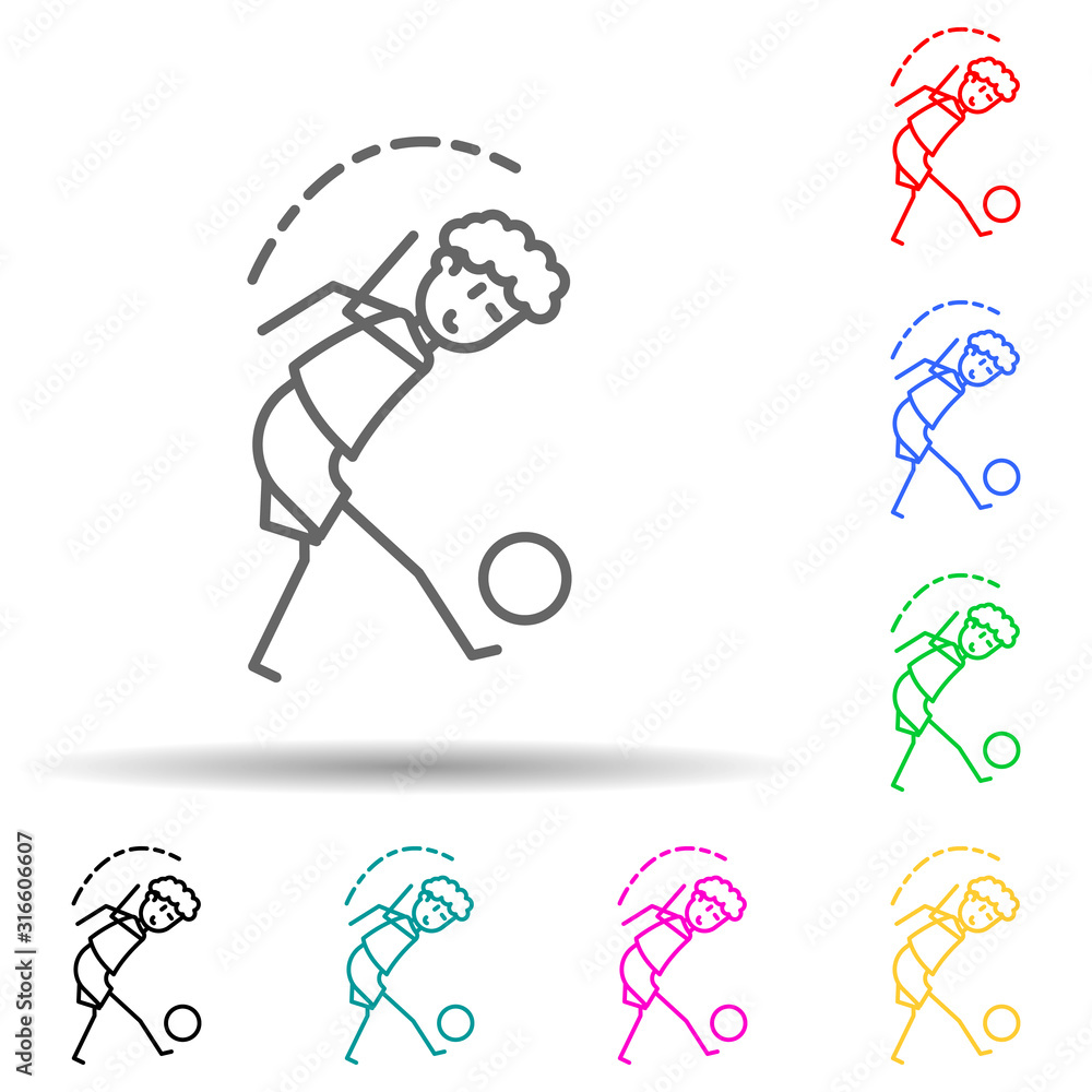 soccer player with ball multi color style icon. Simple thin line, outline vector of soccer in action icons for ui and ux, website or mobile application soccer player with ball multi color style icon. Simple thin line, outline vector of soccer in action icons for ui and ux, website or mobile application