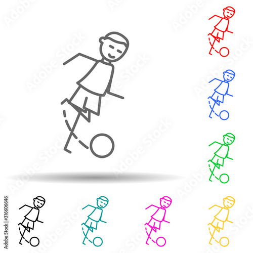 the kicker strikes ball multi color style icon. Simple thin line, outline vector of soccer in action icons for ui and ux, website or mobile application
