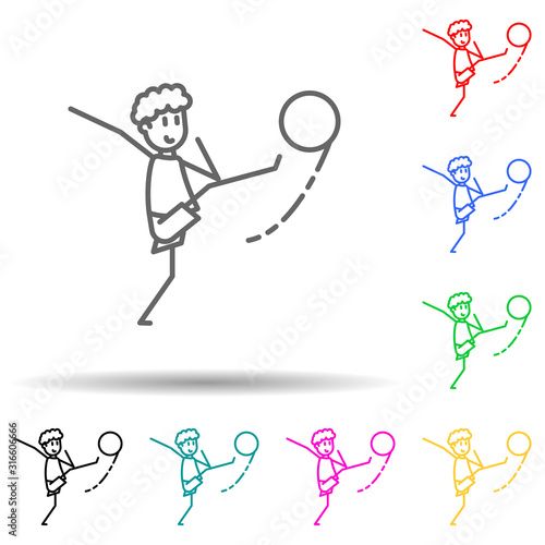 the kicker strikes ball multi color style icon. Simple thin line, outline vector of soccer in action icons for ui and ux, website or mobile application