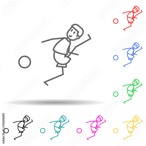 the kicker strikes ball multi color style icon. Simple thin line, outline vector of soccer in action icons for ui and ux, website or mobile application