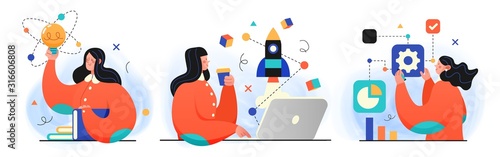 Business Strategy research illustrations. Concept Illustration of a different businessman making research and analize. Perfect for web design, banner, mobile app, landing page