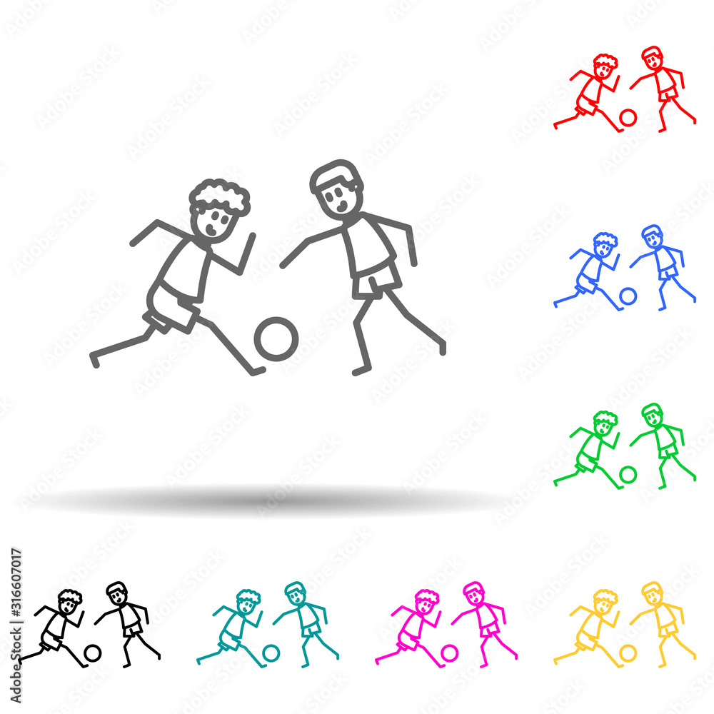 soccer players with ball multi color style icon. Simple thin line, outline vector of soccer in action icons for ui and ux, website or mobile application