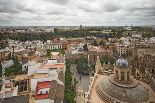View to Seville cathedral and the city from Giralda belfry, Spain
