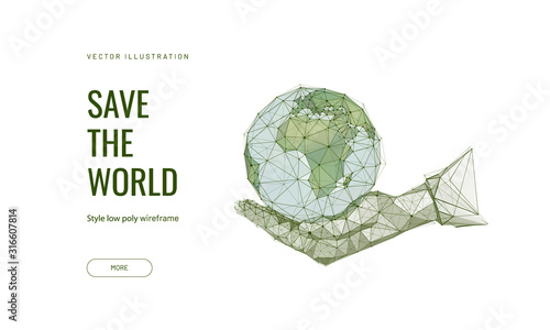 Save the world low poly wireframe landing page template