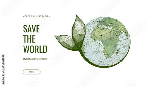 Save the world low poly wireframe landing page