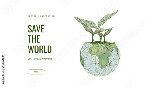 Save planet low poly wireframe landing page template