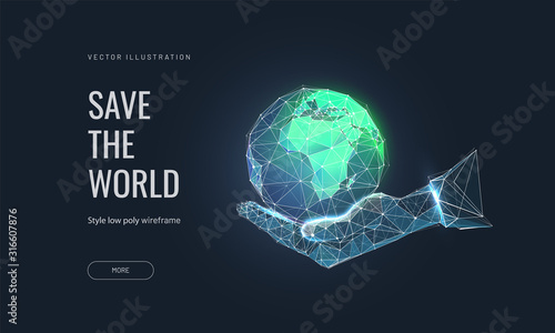Save The Earth concept. Planet Earth lies in the hand. Vector