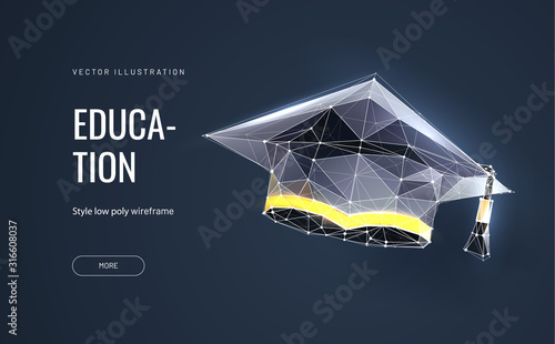 Education, study low poly wireframe landing page template