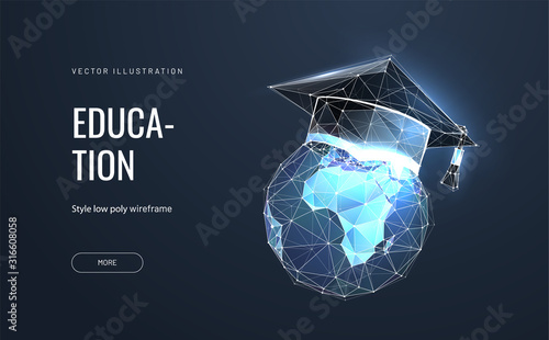 Abstract concept of World Education on the blue background. Vector