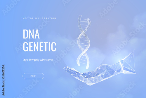 Concept of DNA in hand. Science and Technology concept. Vector illustration on the blue background.