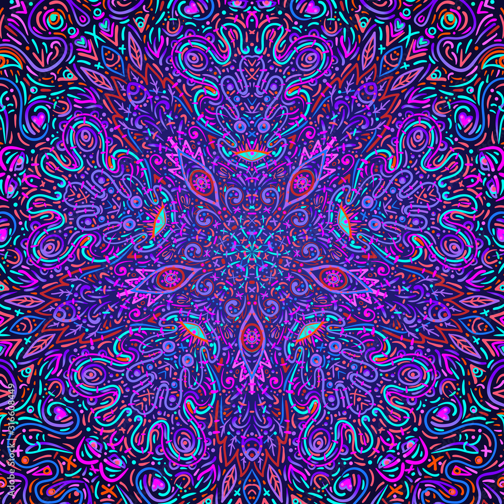 Hypnotic shamanic acid pattern. Hand drawn design in ethnic Indian ...