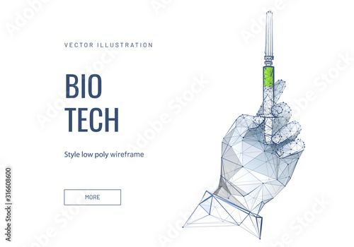 Bio tech, pharmacy low poly wireframe landing page template