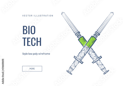 Bio tech, medicine low poly wireframe landing page template