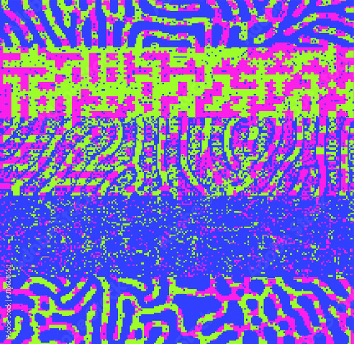 Abstract webpunk and vaporwave style background with pixelated glitched screen. Generative computer art.