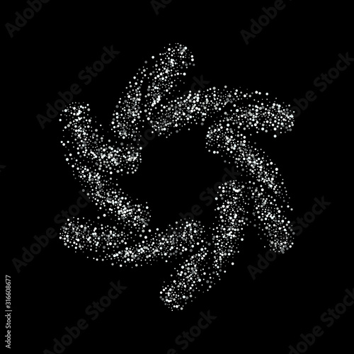 Silver flying stars magic vector, awesome sparkles stardust background design. Holiday lights party decor, silver metallic stars on black vector print. Sparkles confetti glitter circle frame.
