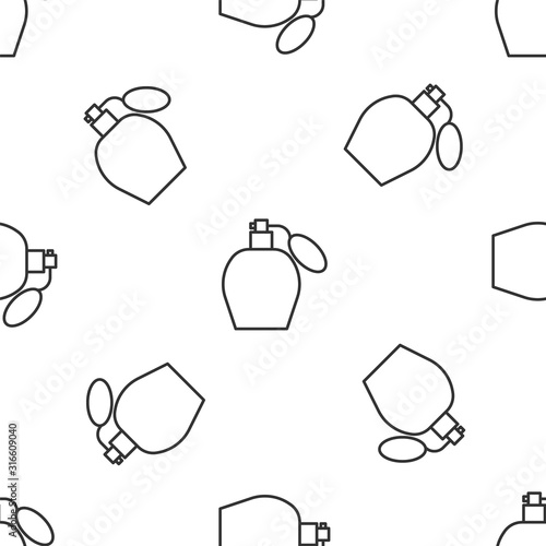Grey line Perfume icon isolated seamless pattern on white background. Vector Illustration