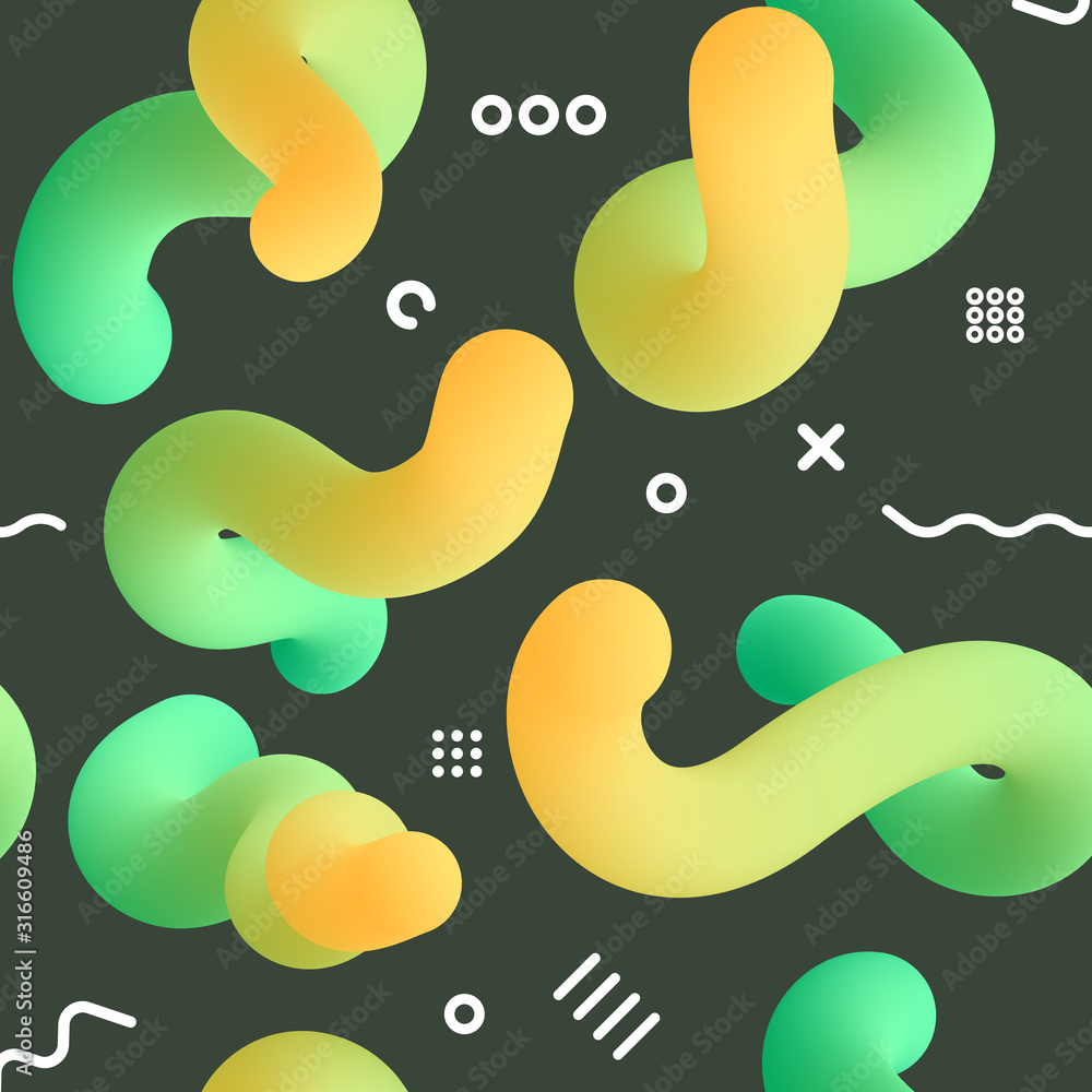 Obraz premium Seamless, endless pattern with Fluid colorful elements Modern holographic neon bright pattern on dark background, vector eps 10 format