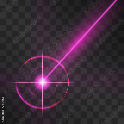 Skin rejuvenation laser with reticle, beauty target, flaws detection, aesthetic medicine clinic advertising banner, correctional face or body procedures, tattoo removal. Pink crosshair decoration.