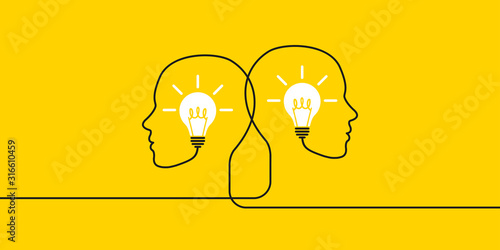 Idea, creative concept with two human heads and bulbs inside - vector