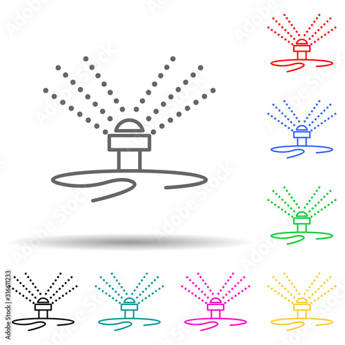 lawn watering system multi color style icon. Simple thin line, outline vector of sprinkler icons for ui and ux, website or mobile application