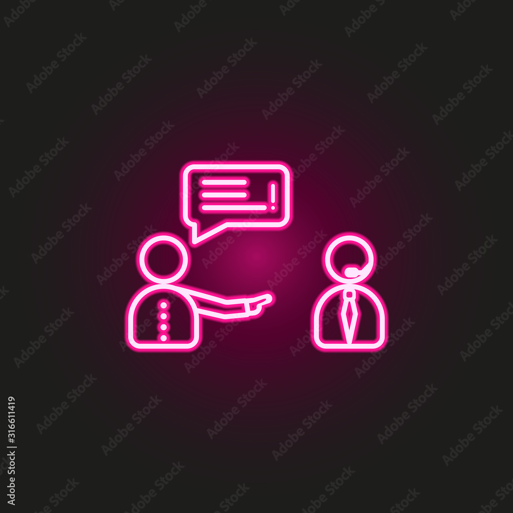 Angry customer neon style icon. Simple thin line, outline vector of telecommunication icons for ui and ux, website or mobile application Angry customer neon style icon. Simple thin line, outline vector of telecommunication icons for ui and ux, website or mobile application