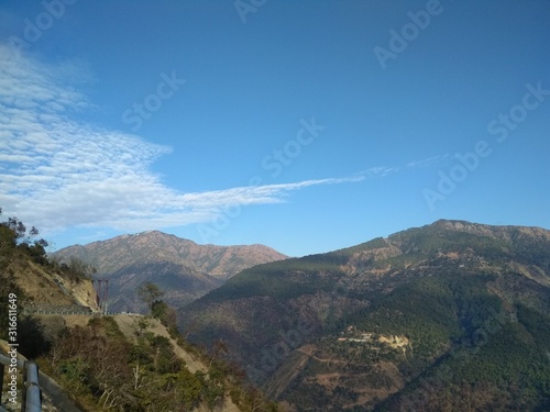 View of mountains in himalayan region of Uttarakhand state in India