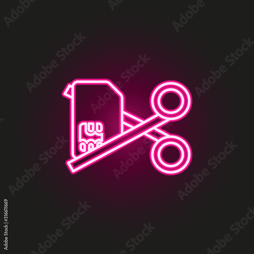 Deactivation sim card scissors neon style icon. Simple thin line, outline vector of telecommunication icons for ui and ux, website or mobile application