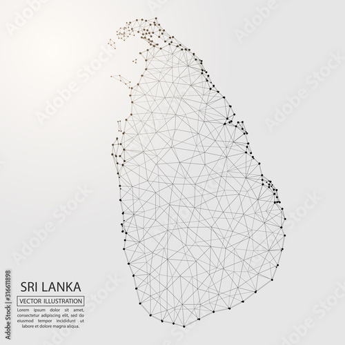 A map of Sri Lanka consisting of 3D triangles, lines, points, and connections. Vector illustration of the EPS 10.