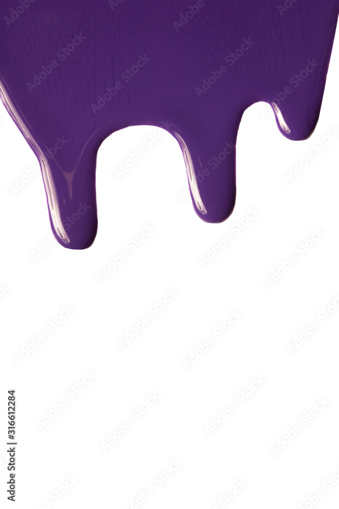 Purple dripped nail polish on a white background.
