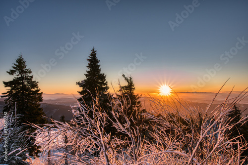 majestic sunset in the winter mountains landscape