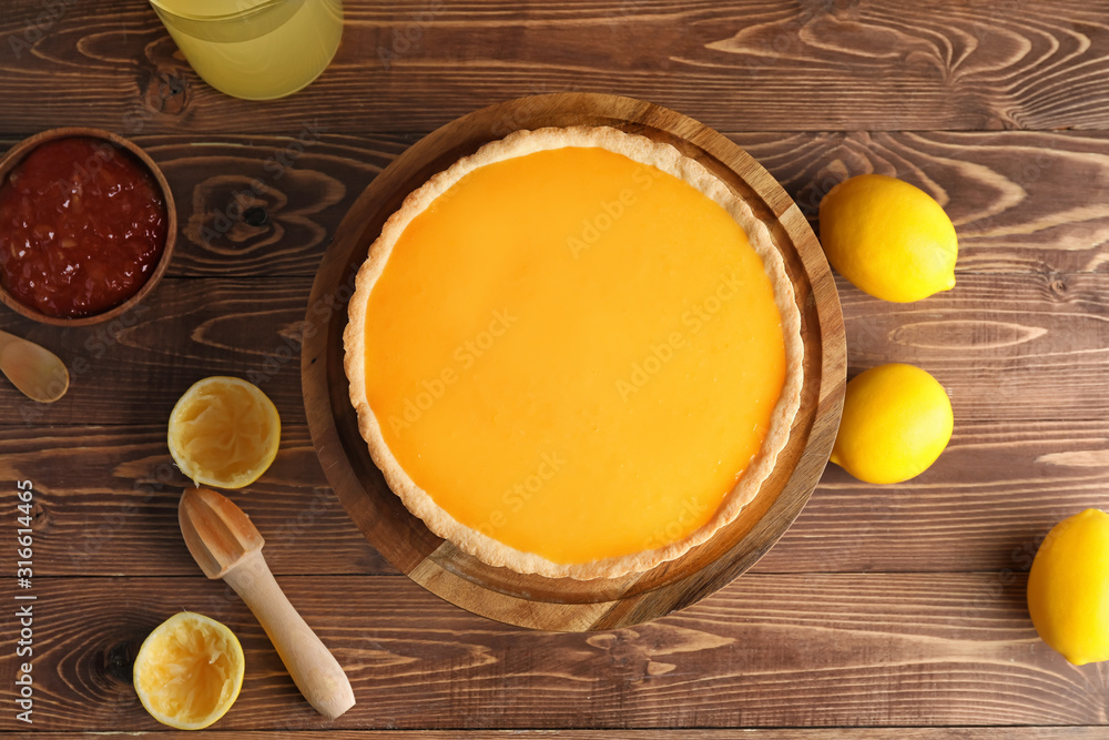 Tasty homemade lemon pie on table Tasty homemade lemon pie on table