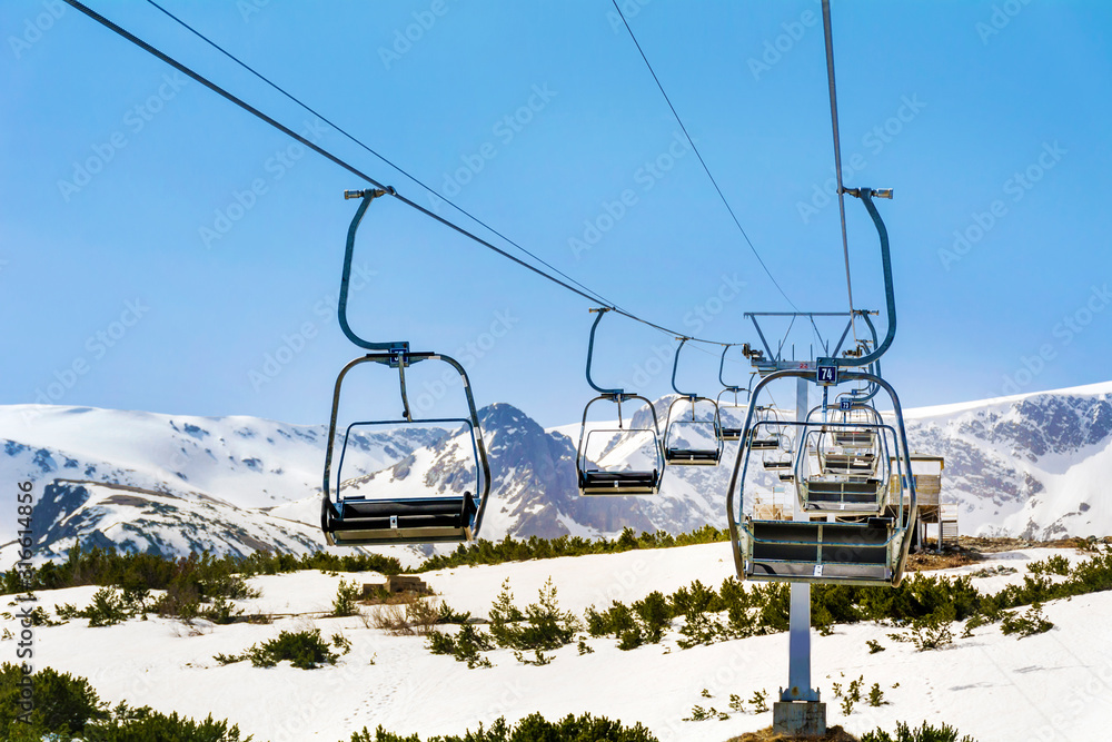 Cableway Gondola in the Winter Mountains in Bulgaria Cableway Gondola in the Winter Mountains in Bulgaria