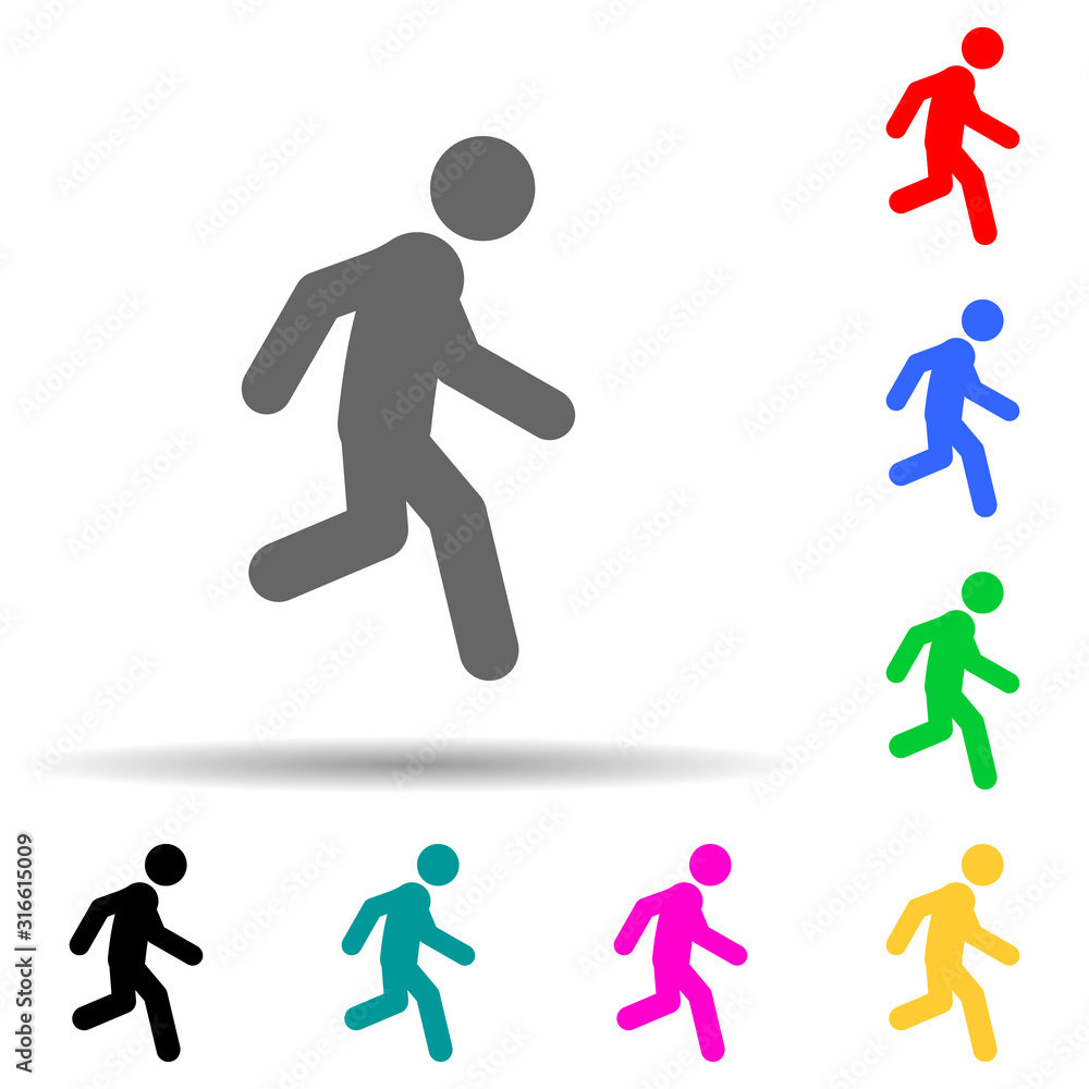 Man moving multi color style icon. Simple glyph, flat vector of walking,running people icons for ui and ux, website or mobile application Man moving multi color style icon. Simple glyph, flat vector of walking,running people icons for ui and ux, website or mobile application