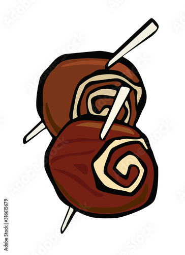 Meatloaf on a wooden skewer. Pop art. Retro style. Vector illustration