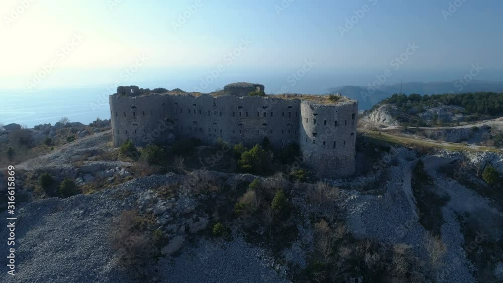 aerial view of Kosmac Fortress located on the Budva-Cetinje road. aerial view of Kosmac Fortress located on the Budva-Cetinje road.