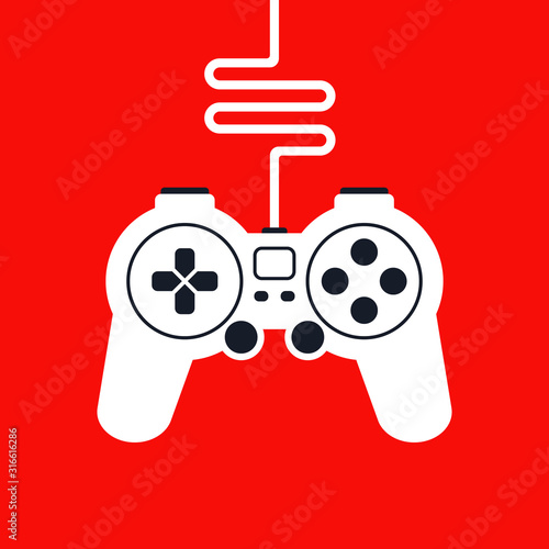 silhouette of a game joystick with wire for computer games. flat vector illustration.