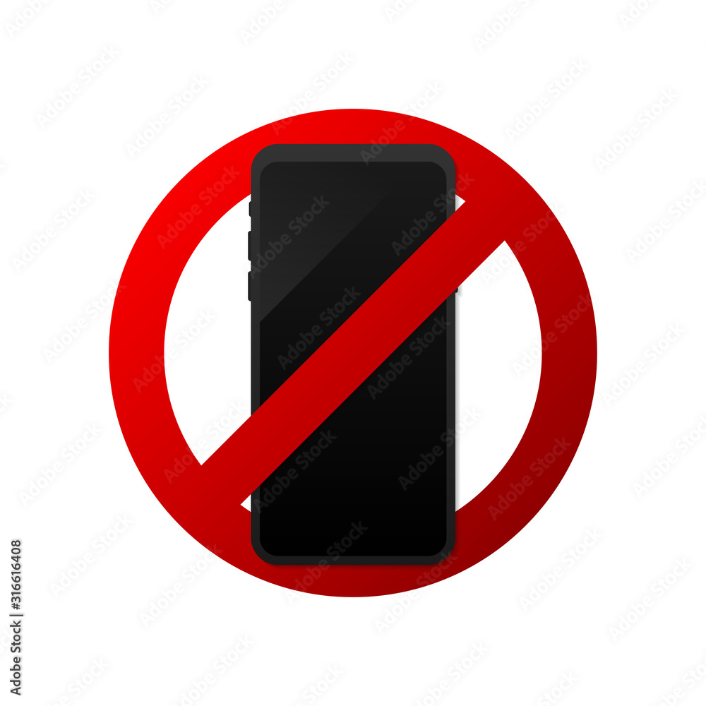 Icon prohibiting the use of a mobile phone or smartphone. Vector stock illustration. Icon prohibiting the use of a mobile phone or smartphone. Vector stock illustration.