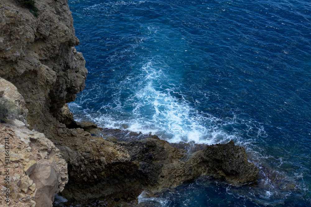 Rocky coast at the sea, Ibiza island, Spain