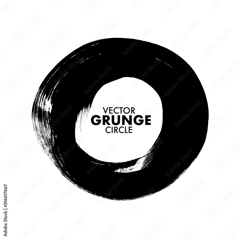 Circle vector brush stroke isolated on white background. Grunge hand