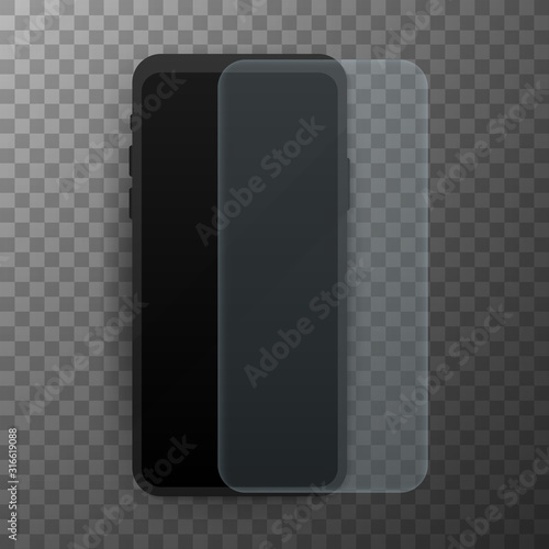 Vector screen protector film or glass cover. Screen protect Glass. Realistic smartphone vector stock illustration.